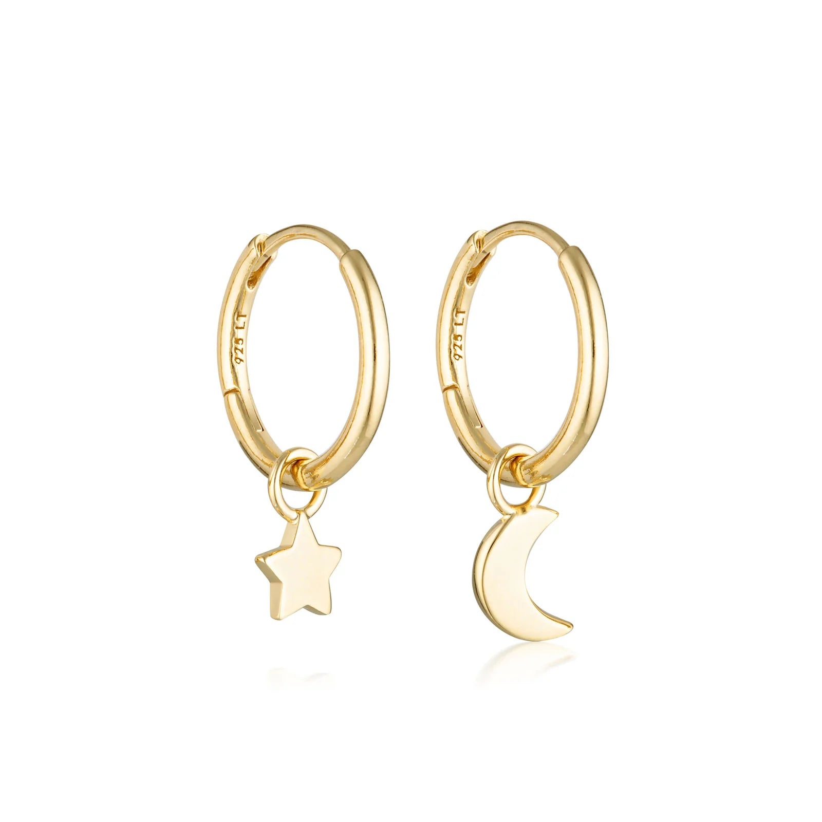 Star & Moon Charm Earrings - Gold