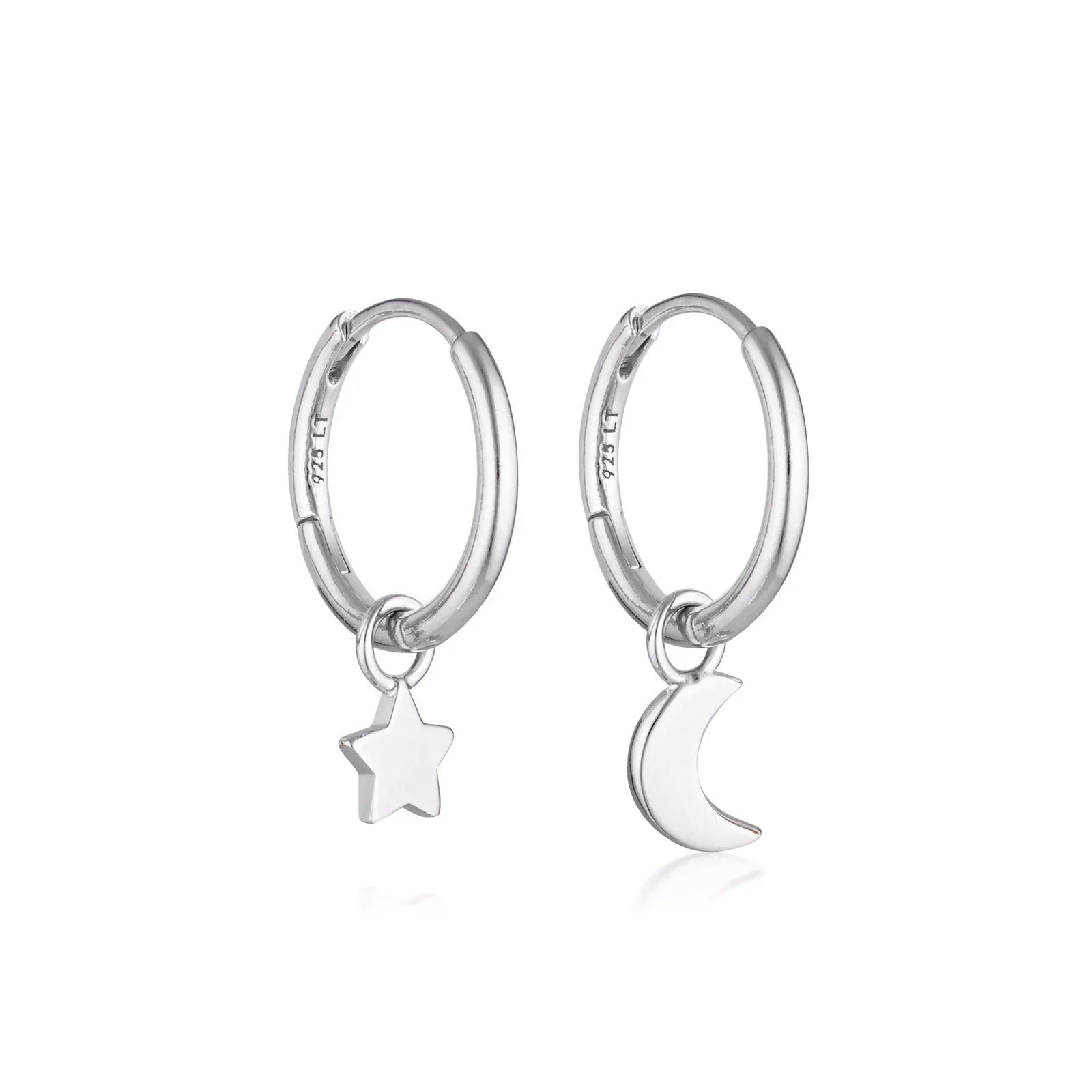 Star & Moon Charm Earrings - Silver