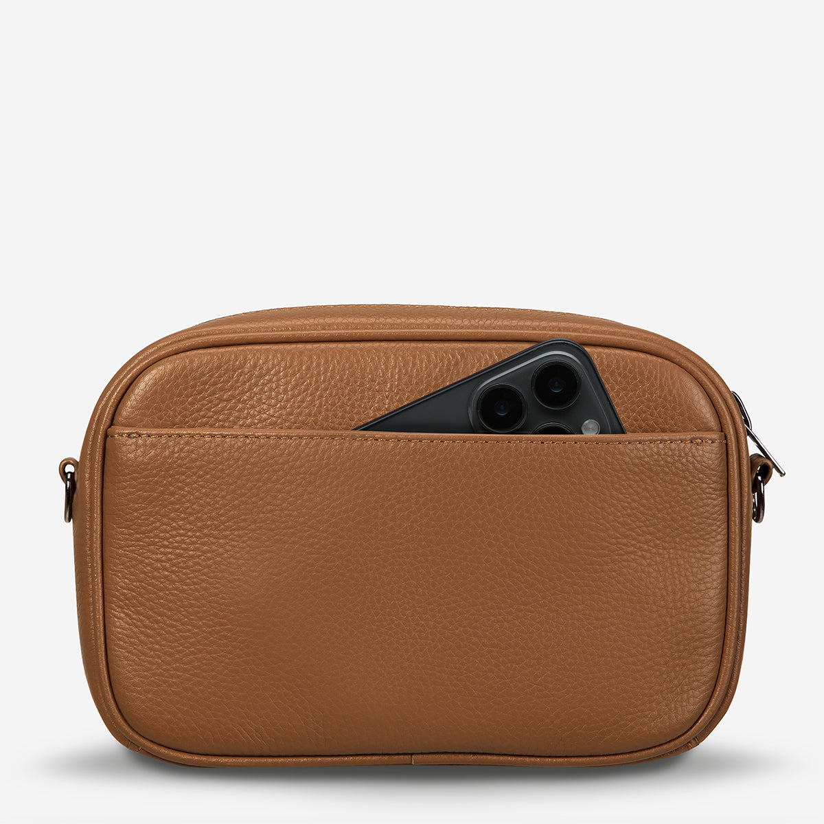 Status Anxiety Plunder Bag in Camel, back view