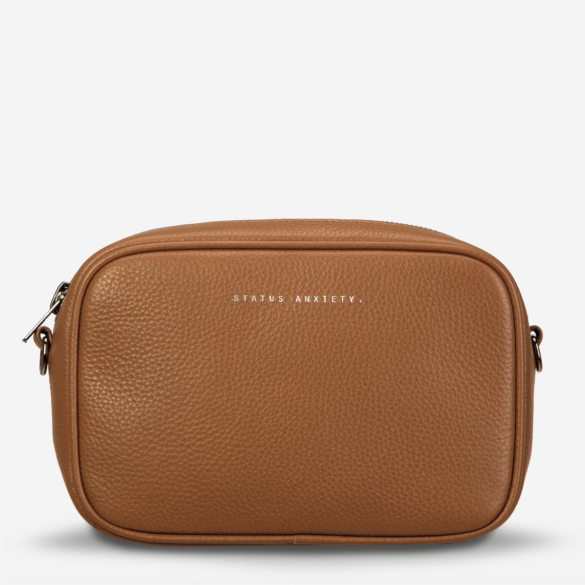 Status Anxiety Plunder Bag in Camel, front detail view