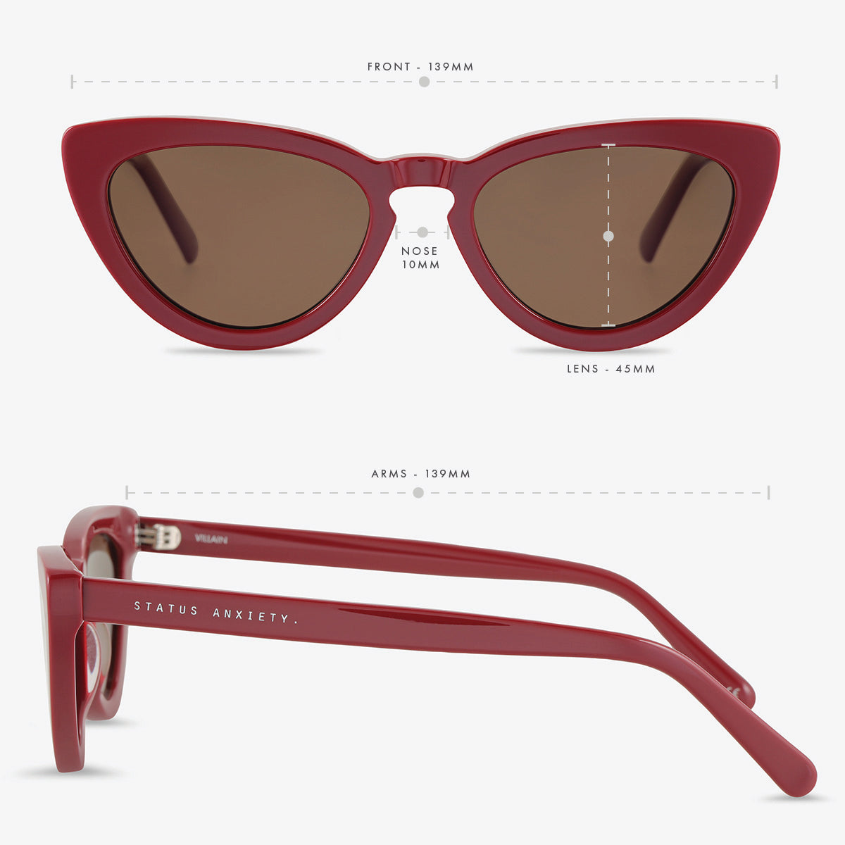 Status Anxiety Villain Sunglasses in Cherry, measurements