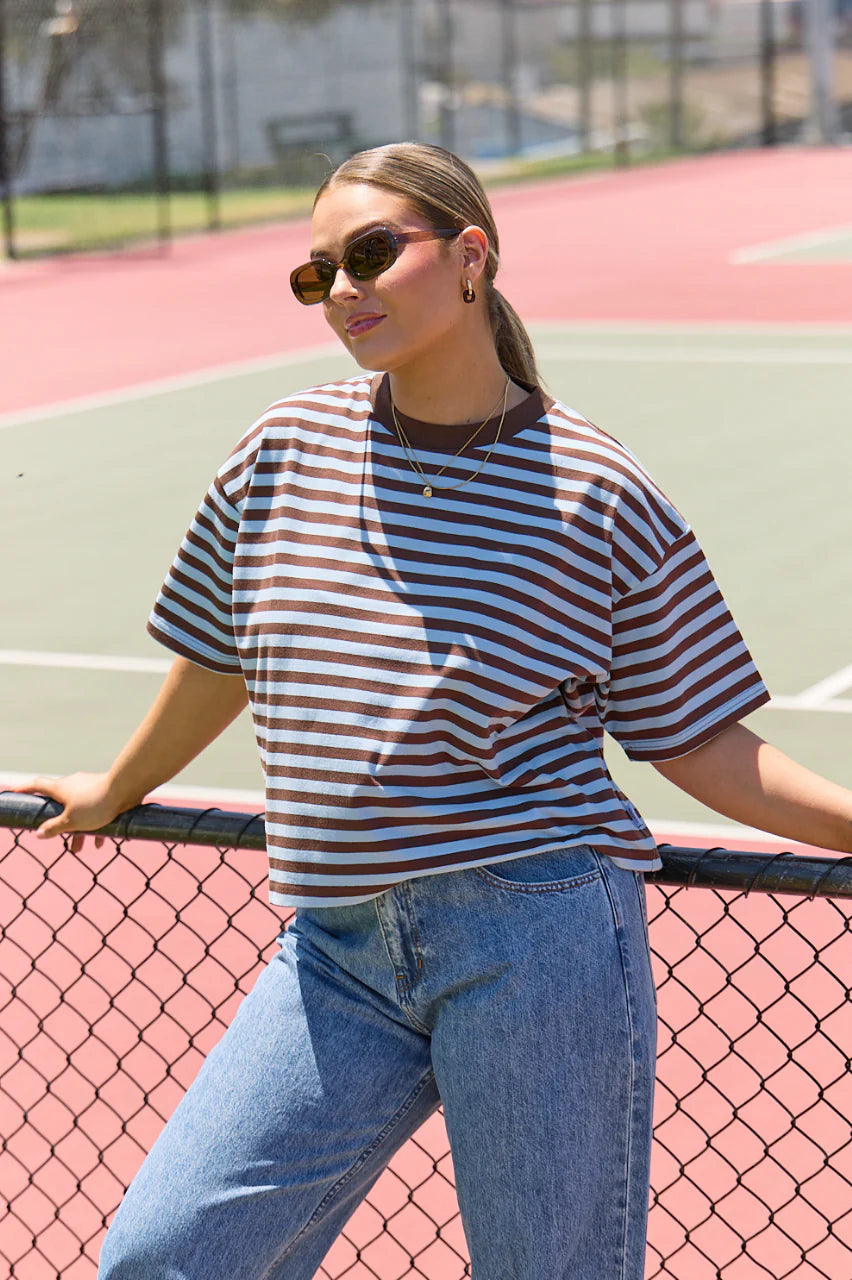 *PRE ORDER: Carter Boxy Tee - Chocolate Blue Stripe