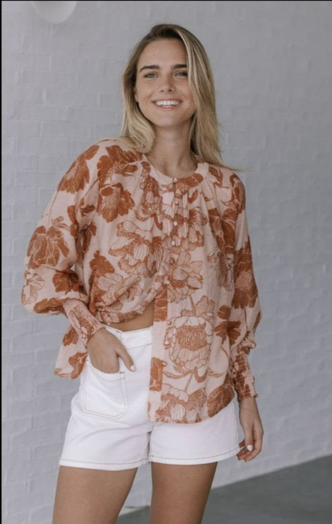 Vintage Flower Top - Tan