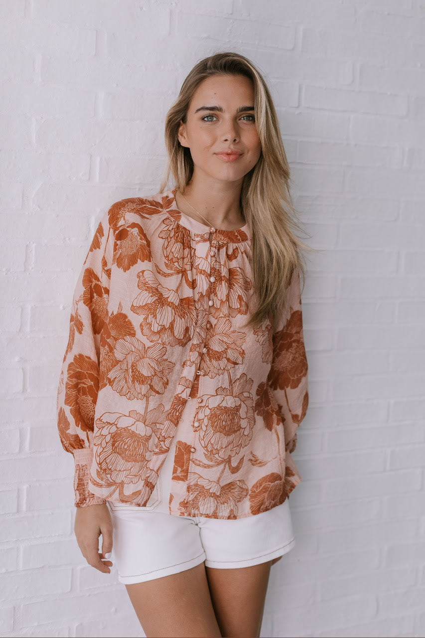 Vintage Flower Top - Tan