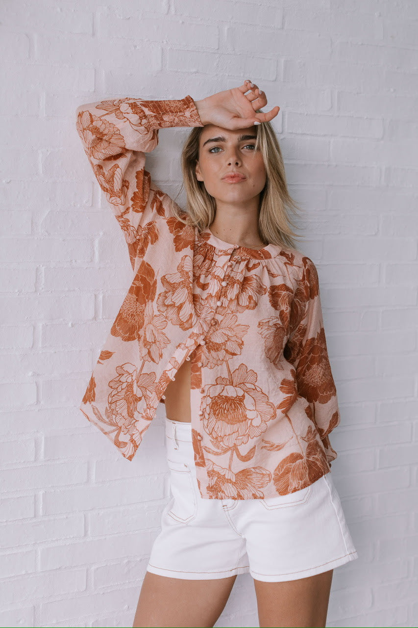 Vintage Flower Top - Tan