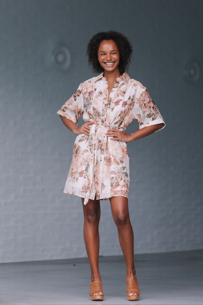 Parisian Flower Shirt Dress - Natural