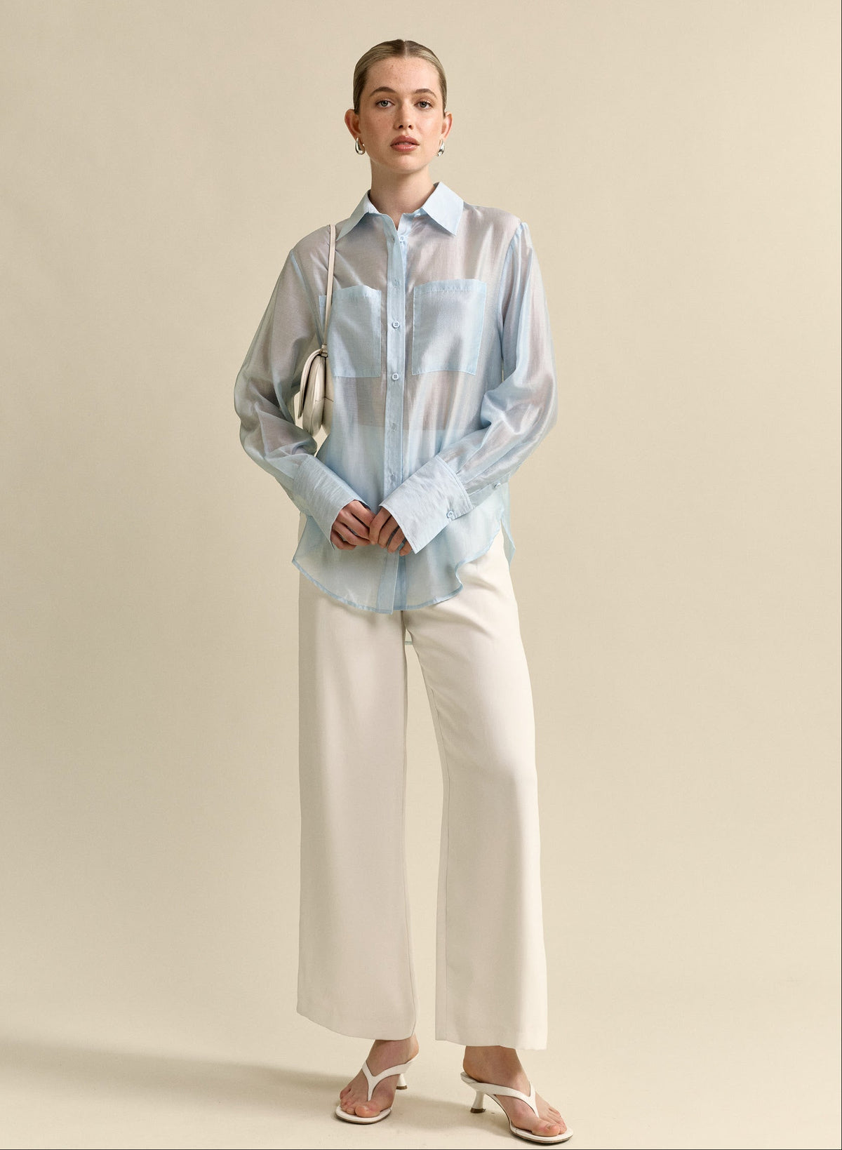 MVN Sheer Pocket Shirt in blue showing the two chest patch pockets