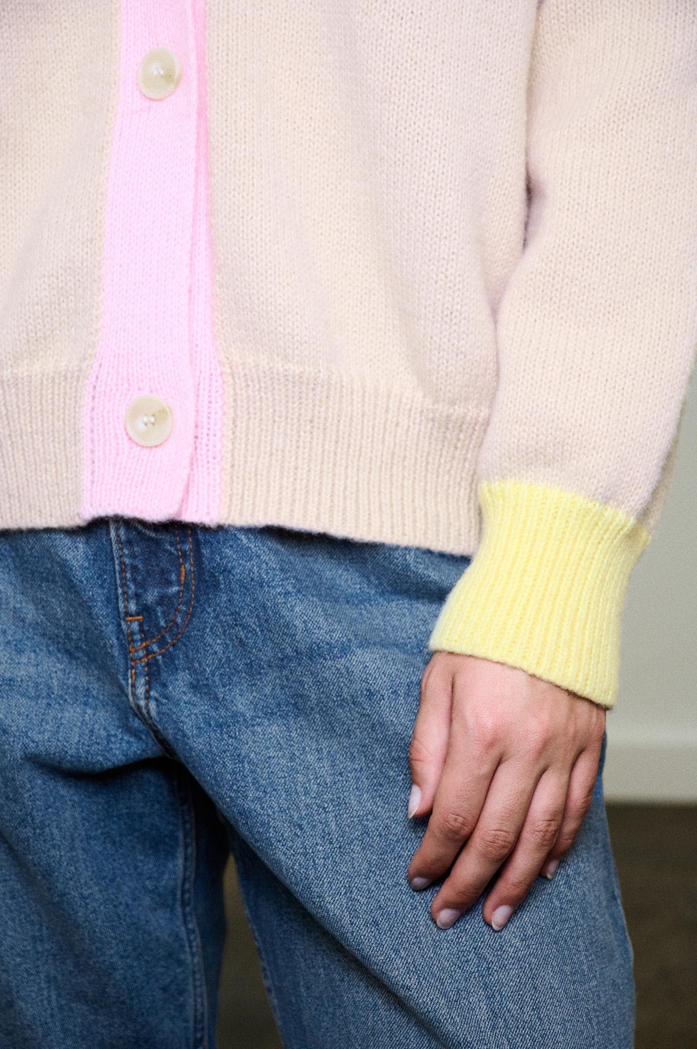 Colour Block Cardigan - Beige