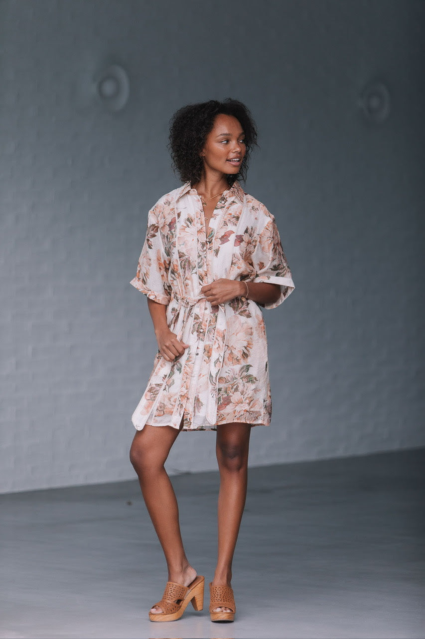Parisian Flower Shirt Dress - Natural